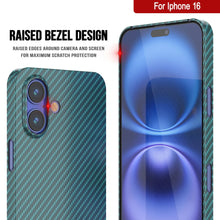 Cargar imagen en el visor de la galería, Funda Punkcase de fibra de carbono para iPhone 16 [Serie AramidShield], ultradelgada y ligera, de Kevlar [verde azulado]
