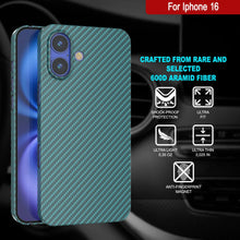 Cargar imagen en el visor de la galería, Funda Punkcase de fibra de carbono para iPhone 16 [Serie AramidShield], ultradelgada y ligera, de Kevlar [verde azulado]
