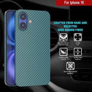 Funda Punkcase de fibra de carbono para iPhone 16 [Serie AramidShield], ultradelgada y ligera, de Kevlar [verde azulado]