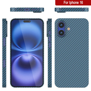 Funda Punkcase de fibra de carbono para iPhone 16 [Serie AramidShield], ultradelgada y ligera, de Kevlar [azul]