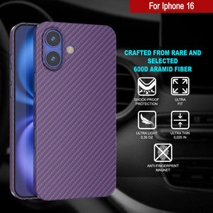 Funda Punkcase de fibra de carbono para iPhone 16 [Serie AramidShield] Kevlar ultradelgada y ligera [púrpura]