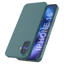 Cargar imagen en el visor de la galería, Funda Punkcase de fibra de carbono para iPhone 16 [Serie AramidShield], ultradelgada y ligera, de Kevlar [verde azulado]

