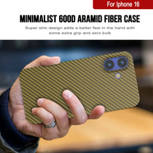 Cargar imagen en el visor de la galería, Funda Punkcase de fibra de carbono para iPhone 16 [Serie AramidShield], ultradelgada y ligera, de Kevlar [Oro]
