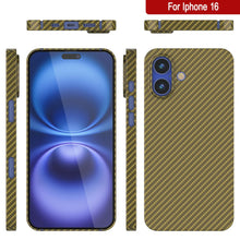 Cargar imagen en el visor de la galería, Funda Punkcase de fibra de carbono para iPhone 16 [Serie AramidShield], ultradelgada y ligera, de Kevlar [Oro]
