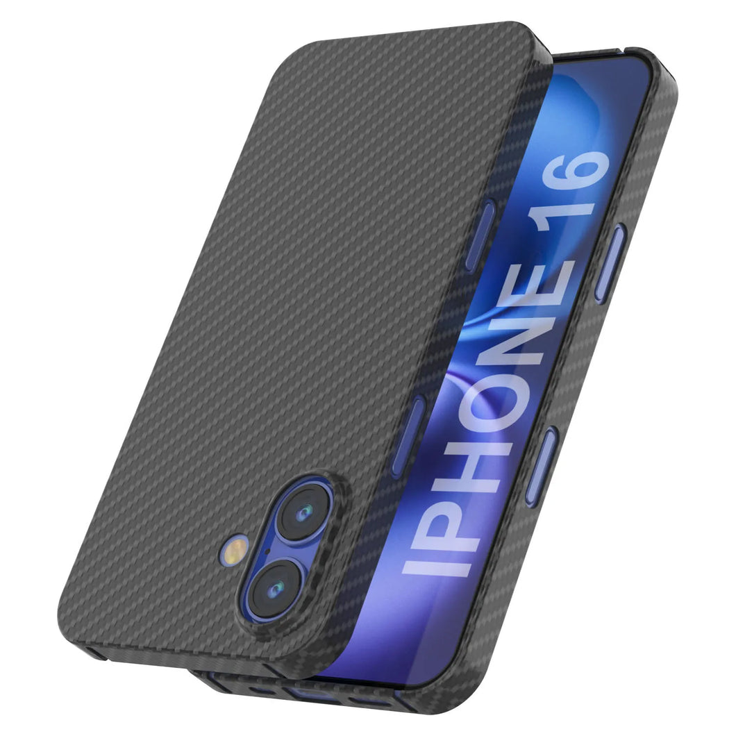 Funda Punkcase de fibra de carbono para iPhone 16 [Serie AramidShield] Kevlar ultradelgada y ligera [negra]