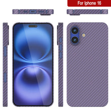 Cargar imagen en el visor de la galería, Funda Punkcase de fibra de carbono para iPhone 16 [Serie AramidShield], ultradelgada y ligera, de Kevlar [lila]
