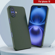 Load image into Gallery viewer, Funda Punkcase de fibra de carbono para iPhone 16 [Serie AramidShield] Kevlar ultradelgada y ligera [Verde]
