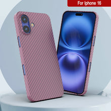 Cargar imagen en el visor de la galería, Funda Punkcase de fibra de carbono para iPhone 16 [Serie AramidShield], ultradelgada y ligera, de Kevlar [rosa]
