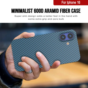 Funda Punkcase de fibra de carbono para iPhone 16 [Serie AramidShield], ultradelgada y ligera, de Kevlar [azul]