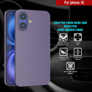 Funda Punkcase de fibra de carbono para iPhone 16 [Serie AramidShield], ultradelgada y ligera, de Kevlar [lila]