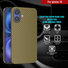 Cargar imagen en el visor de la galería, Funda Punkcase de fibra de carbono para iPhone 16 [Serie AramidShield], ultradelgada y ligera, de Kevlar [Oro]
