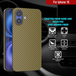 Funda Punkcase de fibra de carbono para iPhone 16 [Serie AramidShield], ultradelgada y ligera, de Kevlar [Oro]