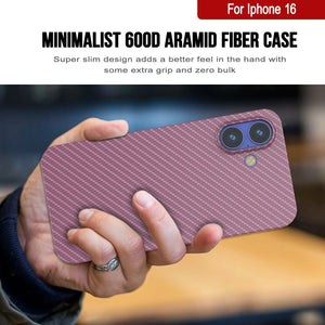 Funda Punkcase de fibra de carbono para iPhone 16 [Serie AramidShield], ultradelgada y ligera, de Kevlar [rosa]