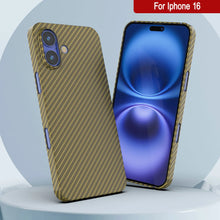 Cargar imagen en el visor de la galería, Funda Punkcase de fibra de carbono para iPhone 16 [Serie AramidShield], ultradelgada y ligera, de Kevlar [Oro]
