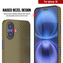 Cargar imagen en el visor de la galería, Funda Punkcase de fibra de carbono para iPhone 16 [Serie AramidShield], ultradelgada y ligera, de Kevlar [Oro]
