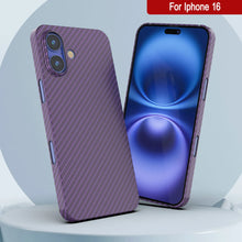 Cargar imagen en el visor de la galería, Funda Punkcase de fibra de carbono para iPhone 16 [Serie AramidShield] Kevlar ultradelgada y ligera [púrpura]
