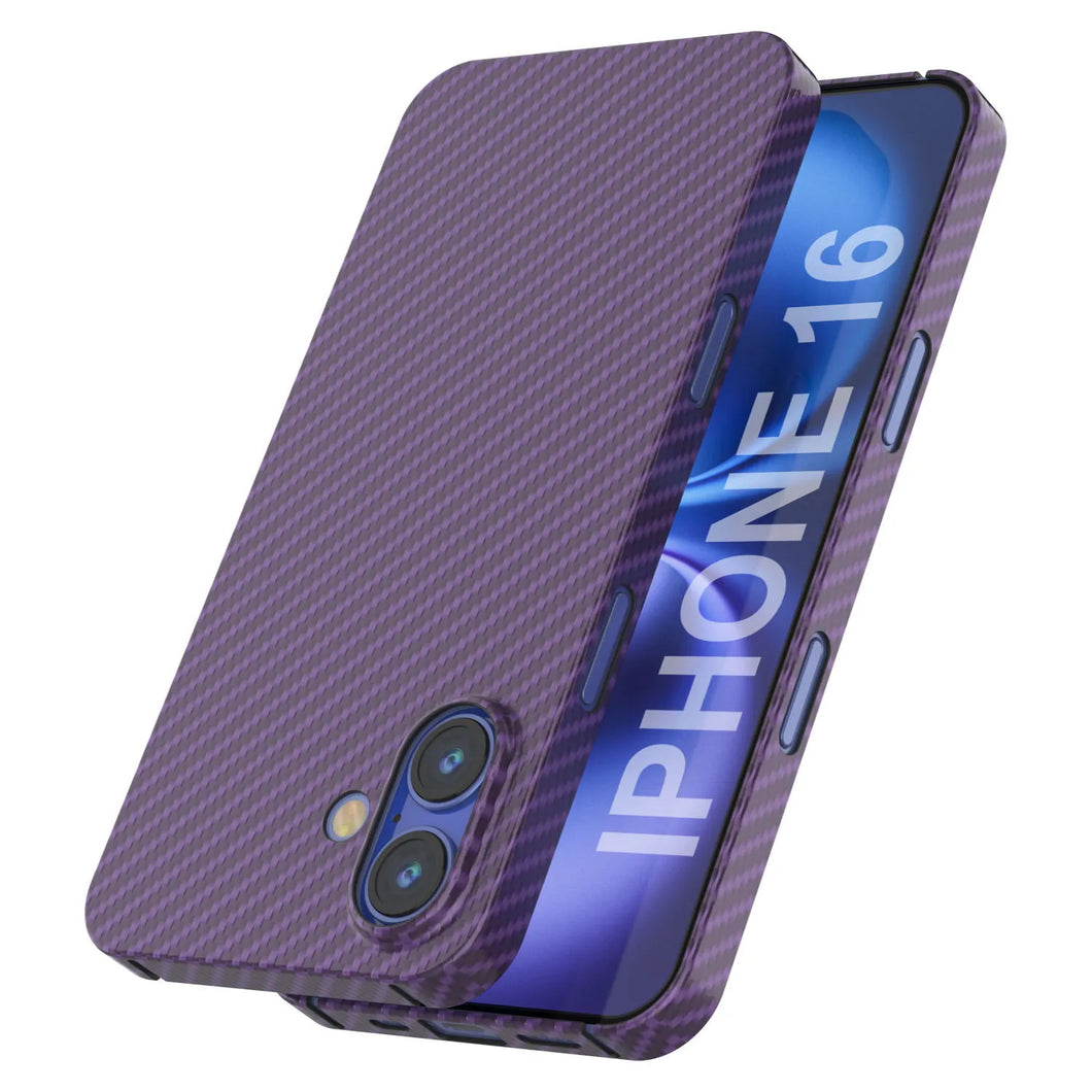 Funda Punkcase de fibra de carbono para iPhone 16 [Serie AramidShield] Kevlar ultradelgada y ligera [púrpura]