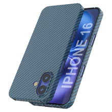 Cargar imagen en el visor de la galería, Funda Punkcase de fibra de carbono para iPhone 16 [Serie AramidShield], ultradelgada y ligera, de Kevlar [azul]
