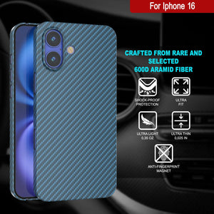 Funda Punkcase de fibra de carbono para iPhone 16 [Serie AramidShield], ultradelgada y ligera, de Kevlar [azul]