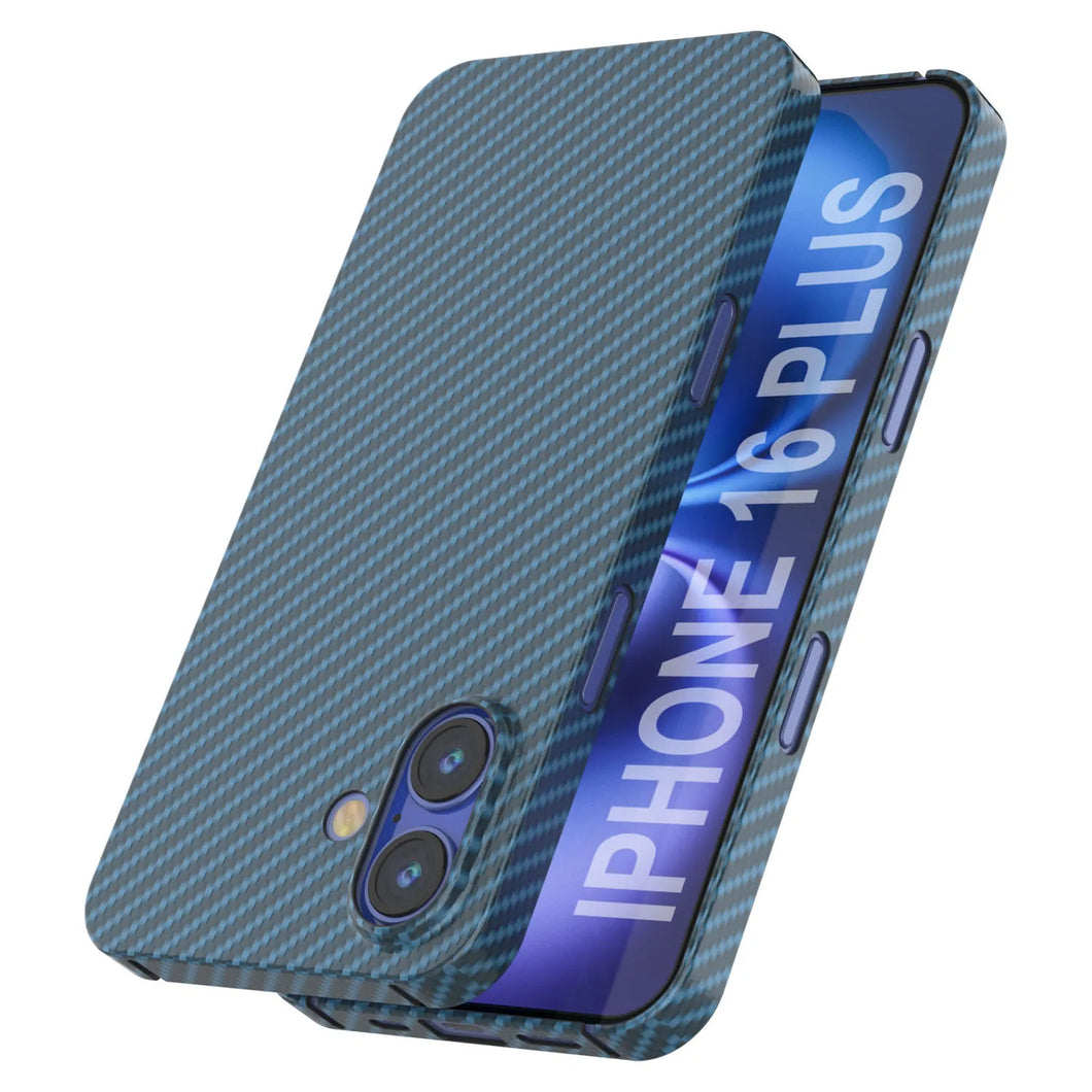 Funda Punkcase de fibra de carbono para iPhone 16 Plus [Serie AramidShield], ultradelgada y ligera, de Kevlar [azul]