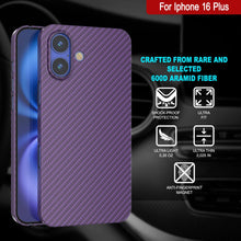 Cargar imagen en el visor de la galería, Funda Punkcase de fibra de carbono para iPhone 16 Plus [Serie AramidShield], ultradelgada y ligera, de Kevlar [morada]
