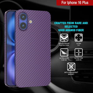 Funda Punkcase de fibra de carbono para iPhone 16 Plus [Serie AramidShield], ultradelgada y ligera, de Kevlar [morada]