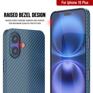 Funda Punkcase de fibra de carbono para iPhone 16 Plus [Serie AramidShield], ultradelgada y ligera, de Kevlar [azul]