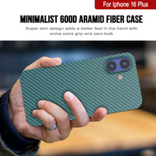 Load image into Gallery viewer, Funda Punkcase de fibra de carbono para iPhone 16 Plus [Serie AramidShield], ultradelgada y ligera, de Kevlar [verde azulado]
