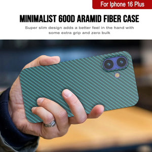 Funda Punkcase de fibra de carbono para iPhone 16 Plus [Serie AramidShield], ultradelgada y ligera, de Kevlar [verde azulado]