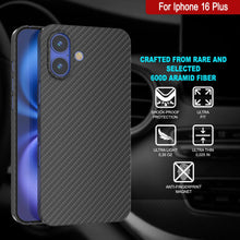 Cargar imagen en el visor de la galería, Funda Punkcase de fibra de carbono para iPhone 16 Plus [Serie AramidShield], ultradelgada y ligera, de Kevlar [negra]
