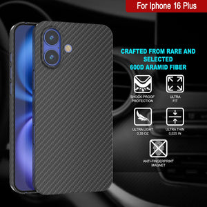 Funda Punkcase de fibra de carbono para iPhone 16 Plus [Serie AramidShield], ultradelgada y ligera, de Kevlar [negra]