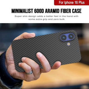 Funda Punkcase de fibra de carbono para iPhone 16 Plus [Serie AramidShield], ultradelgada y ligera, de Kevlar [negra]