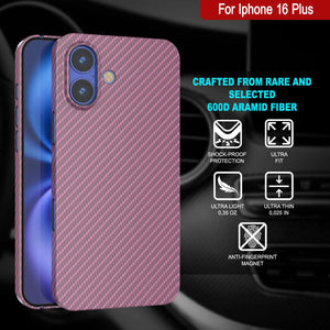Funda Punkcase de fibra de carbono para iPhone 16 Plus [Serie AramidShield], ultradelgada y ligera, de Kevlar [rosa]