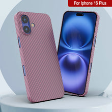 Cargar imagen en el visor de la galería, Funda Punkcase de fibra de carbono para iPhone 16 Plus [Serie AramidShield], ultradelgada y ligera, de Kevlar [rosa]
