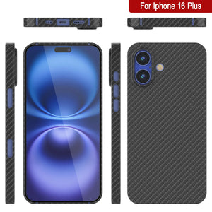 Funda Punkcase de fibra de carbono para iPhone 16 Plus [Serie AramidShield], ultradelgada y ligera, de Kevlar [negra]