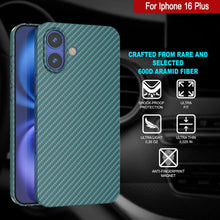 Load image into Gallery viewer, Funda Punkcase de fibra de carbono para iPhone 16 Plus [Serie AramidShield], ultradelgada y ligera, de Kevlar [verde azulado]
