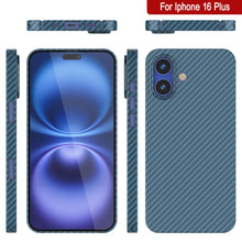 Cargar imagen en el visor de la galería, Funda Punkcase de fibra de carbono para iPhone 16 Plus [Serie AramidShield], ultradelgada y ligera, de Kevlar [azul]
