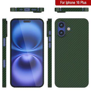 Funda Punkcase de fibra de carbono para iPhone 16 Plus [Serie AramidShield], ultradelgada y ligera, de Kevlar [verde]