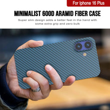 Cargar imagen en el visor de la galería, Funda Punkcase de fibra de carbono para iPhone 16 Plus [Serie AramidShield], ultradelgada y ligera, de Kevlar [azul]
