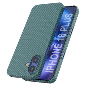 Funda Punkcase de fibra de carbono para iPhone 16 Plus [Serie AramidShield], ultradelgada y ligera, de Kevlar [verde azulado]