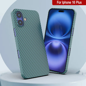 Funda Punkcase de fibra de carbono para iPhone 16 Plus [Serie AramidShield], ultradelgada y ligera, de Kevlar [verde azulado]