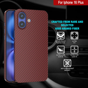 Funda Punkcase de fibra de carbono para iPhone 16 Plus [Serie AramidShield], ultradelgada y ligera, de Kevlar [roja]