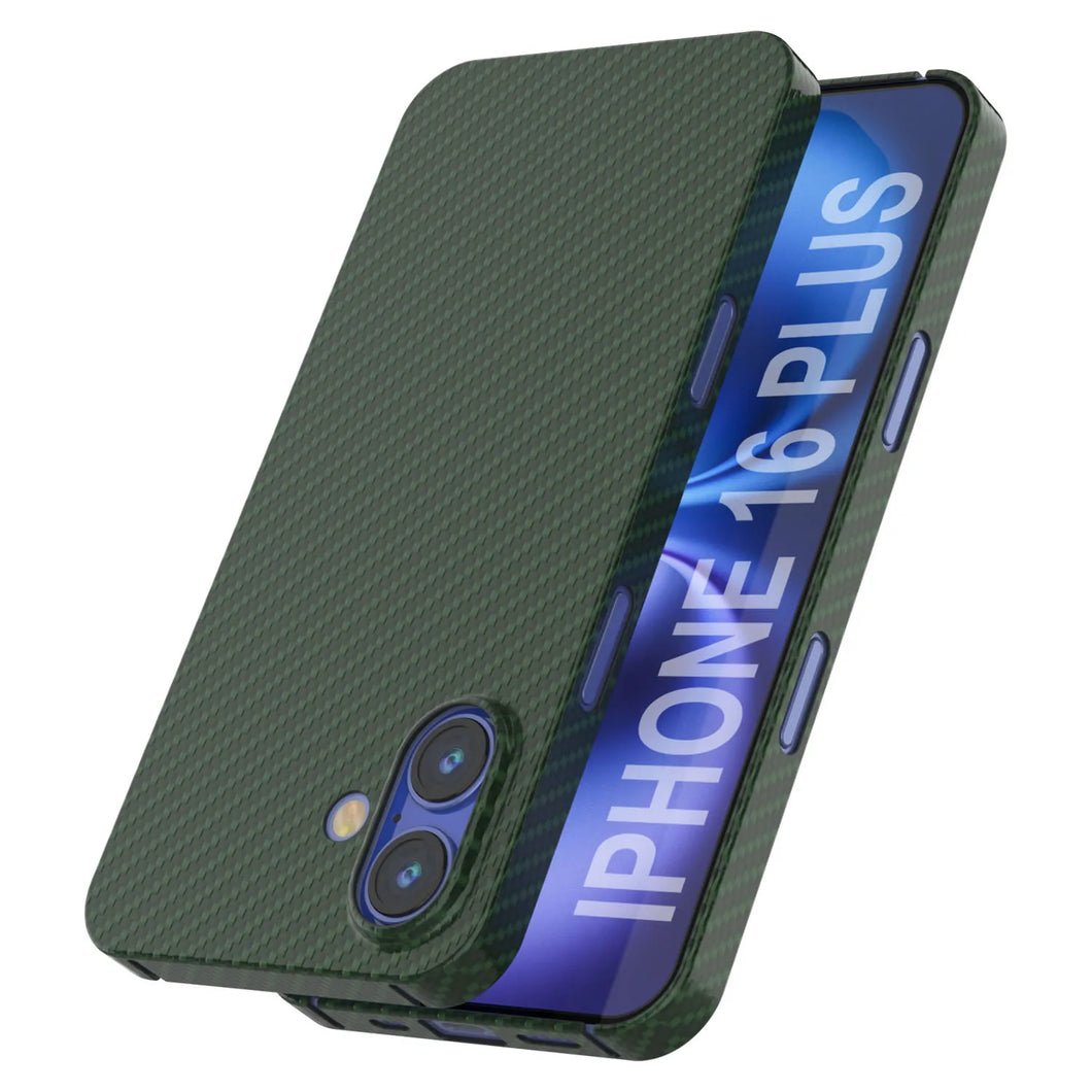 Funda Punkcase de fibra de carbono para iPhone 16 Plus [Serie AramidShield], ultradelgada y ligera, de Kevlar [verde]