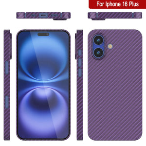 Funda Punkcase de fibra de carbono para iPhone 16 Plus [Serie AramidShield], ultradelgada y ligera, de Kevlar [morada]