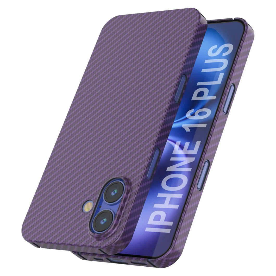 Funda Punkcase de fibra de carbono para iPhone 16 Plus [Serie AramidShield], ultradelgada y ligera, de Kevlar [morada]