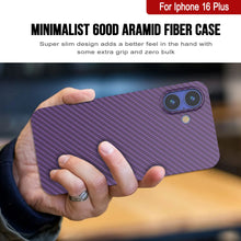 Cargar imagen en el visor de la galería, Funda Punkcase de fibra de carbono para iPhone 16 Plus [Serie AramidShield], ultradelgada y ligera, de Kevlar [morada]
