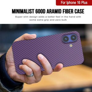 Funda Punkcase de fibra de carbono para iPhone 16 Plus [Serie AramidShield], ultradelgada y ligera, de Kevlar [morada]