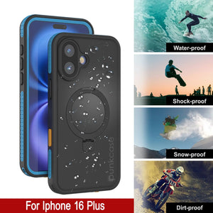 Funda impermeable para iPhone 16 Plus [Serie Kickstud 2.0] Cubierta protectora IP68 con protector de pantalla y soporte [Azul]