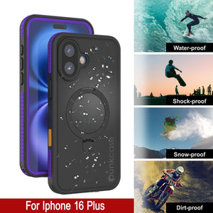 Funda impermeable para iPhone 16 Plus [Serie Kickstud 2.0] Cubierta protectora IP68 con protector de pantalla y soporte [púrpura]