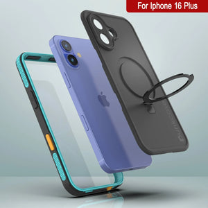 Funda impermeable para iPhone 16 Plus [Serie Kickstud 2.0] Cubierta protectora IP68 con protector de pantalla y soporte [Verde azulado]